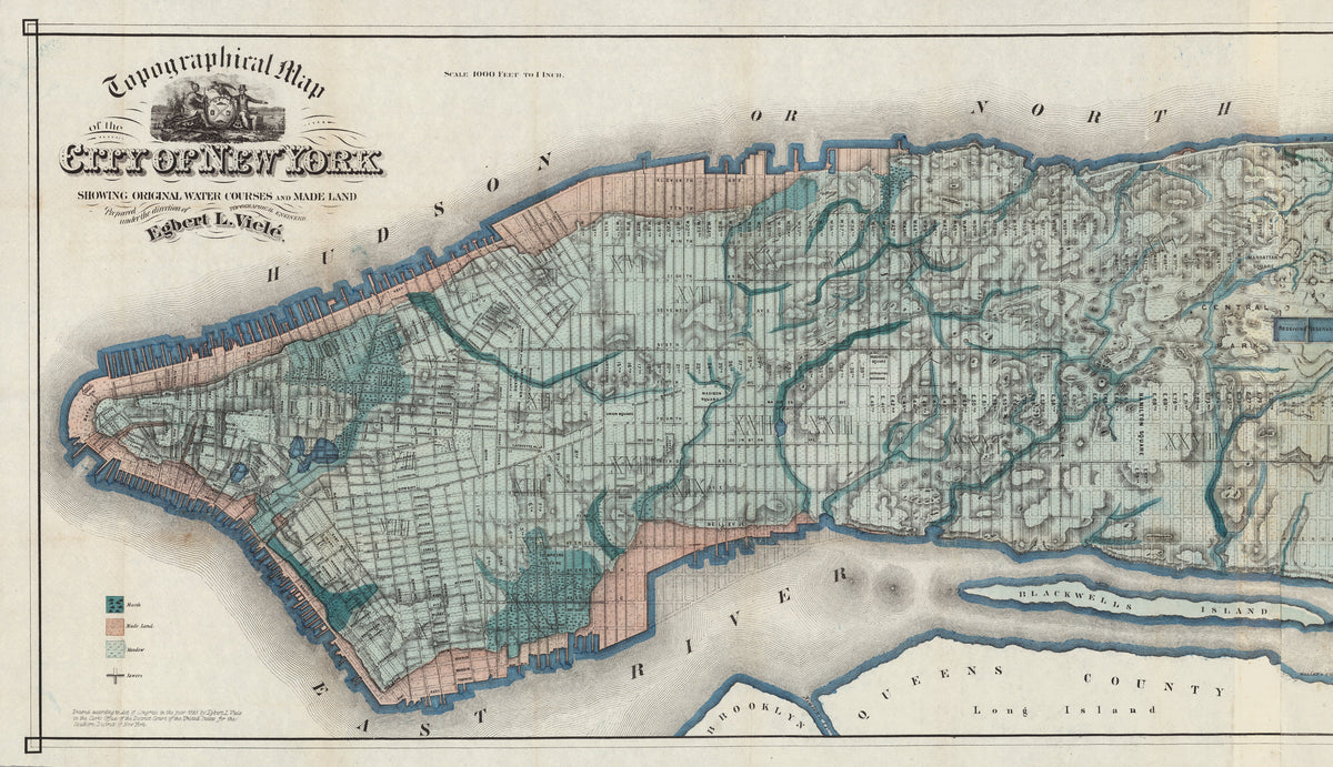Historic Map Of New York City 1865 – Vintage Reproduction Poster, 16x48, Matte Paper