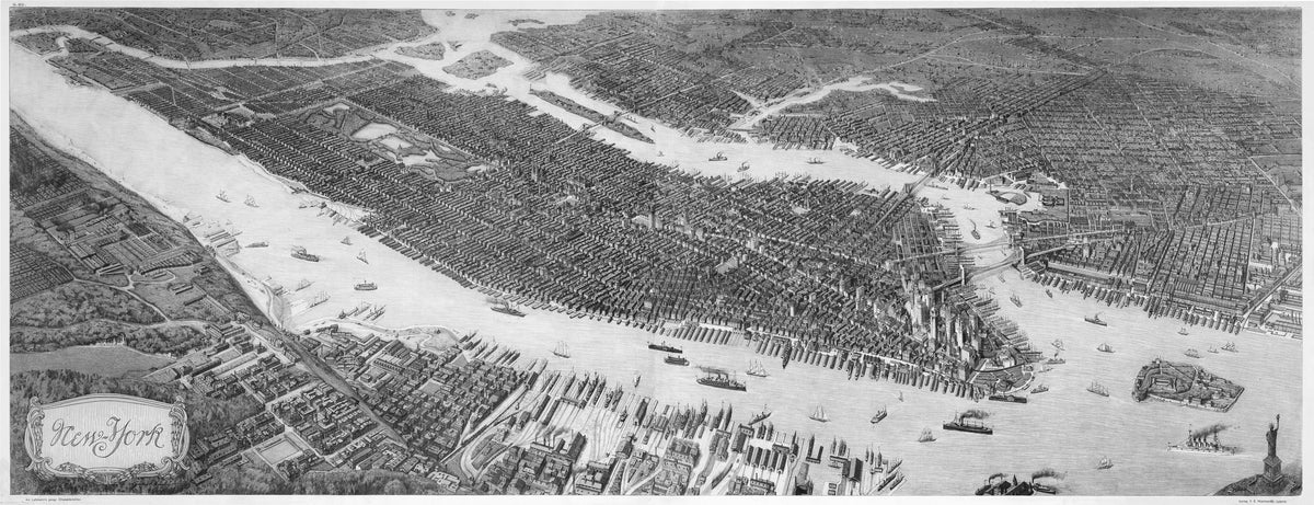 1908 New York - A Bird's Eye View of Manhattan – the Vintage Map Shop
