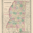 Load image into Gallery viewer, Vintage Map Print of Mississippi by: Joseph H. Colton, 1856