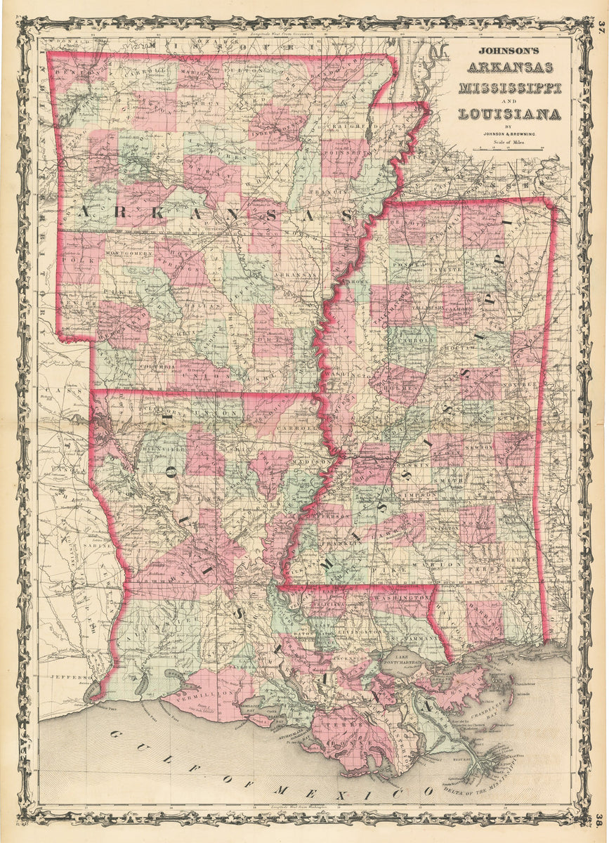 Map of Louisiana, Mississippi and Arkansas, 1862