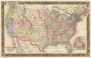 Map of the United States and Territories together with Canada &c. by: Mitchell 1861 - REPRODUCTION