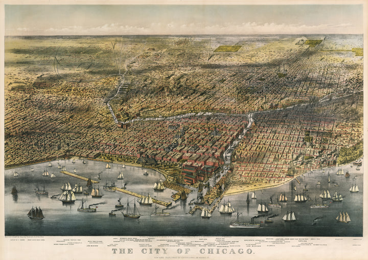 Vintage Map The City of Chicago, 1874 Currier and Ives