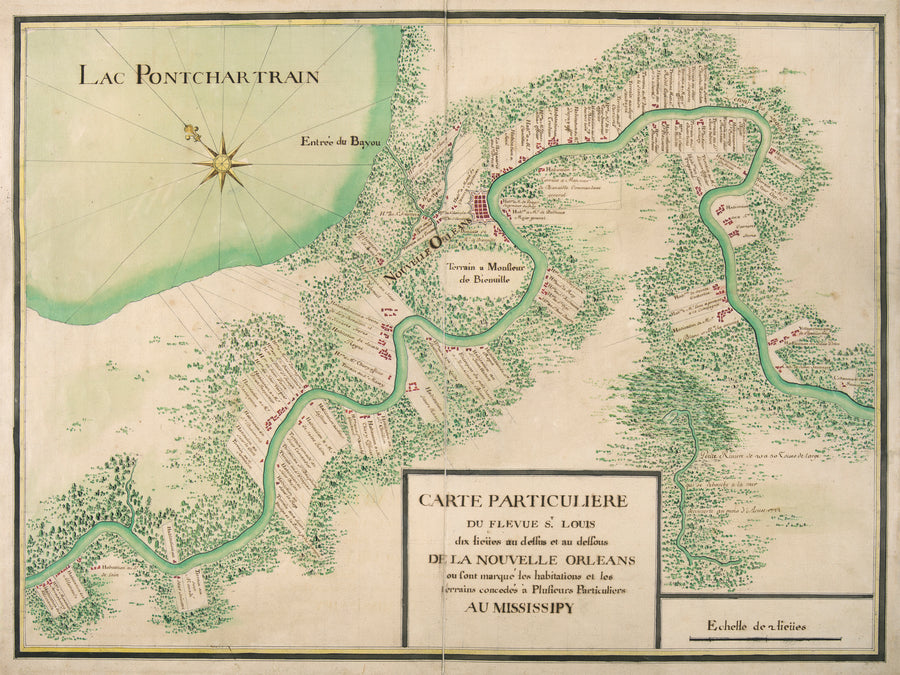 1723 French Colonial Manuscript Map of New Orleans and the Lower Mississippi River