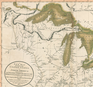 1805 Map of Part of the United States of North America, Exhibiting the Western Territory, Kentucky, Penssylvania, Mayland, Virginia &amp;c. also the Lakes Superior, Michigan, Huron, Ontario &amp; Erie.