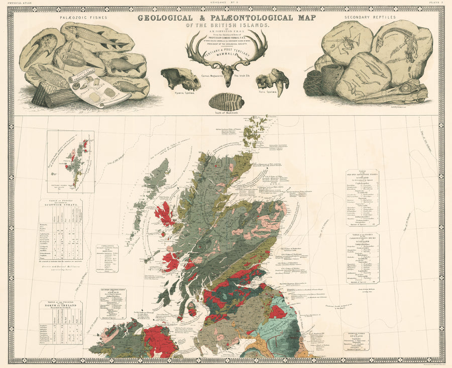 1856 Geological and Paleontological Map of the British Isles