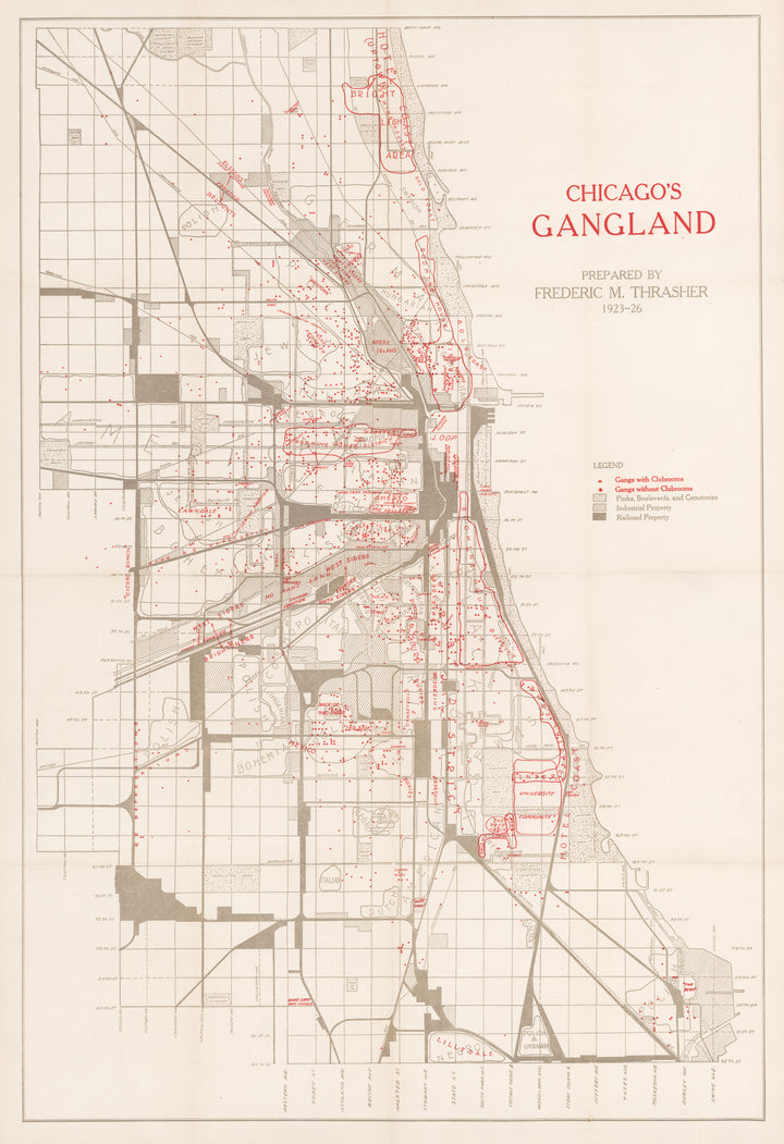Map of Chicago's Gangland by Frederic M Thrasher, 1927 - Fine Print Reproduction