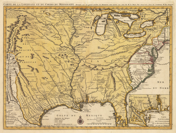 Carte de la Louisiane et du Cours du Mississipi Dressee sur un Grand Nombre de Memoires Entr'autres sur ceux de Mr. le Maire  By: Delisle / Covens & Mortier  Date: 1730