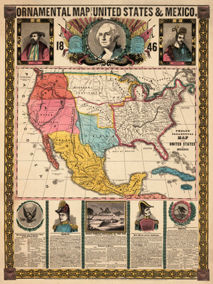 1847 Ornamental Map of the United States and Mexico