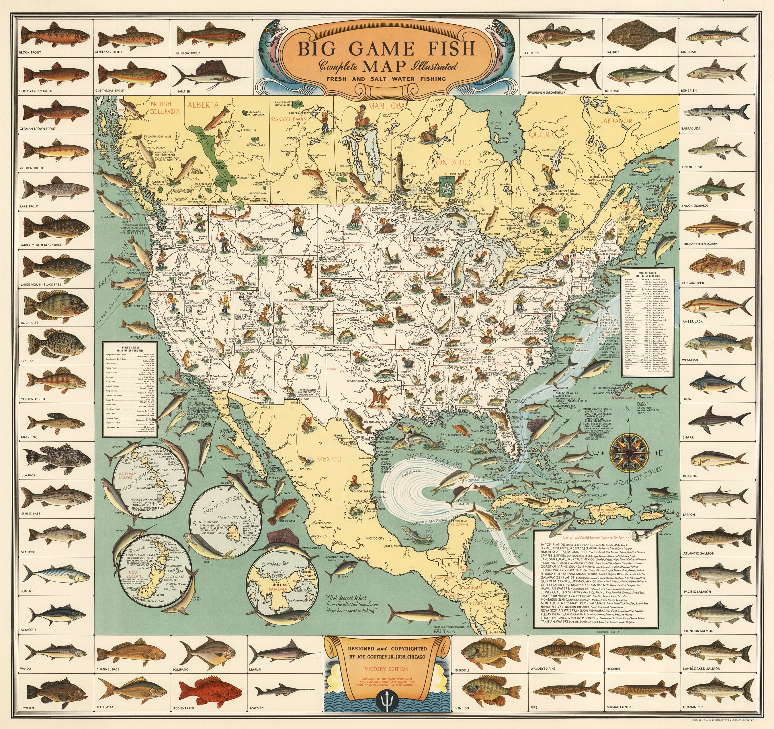 Big Game Fish, Complete Map Illustrated, Fresh and Salt Water Fishing ...