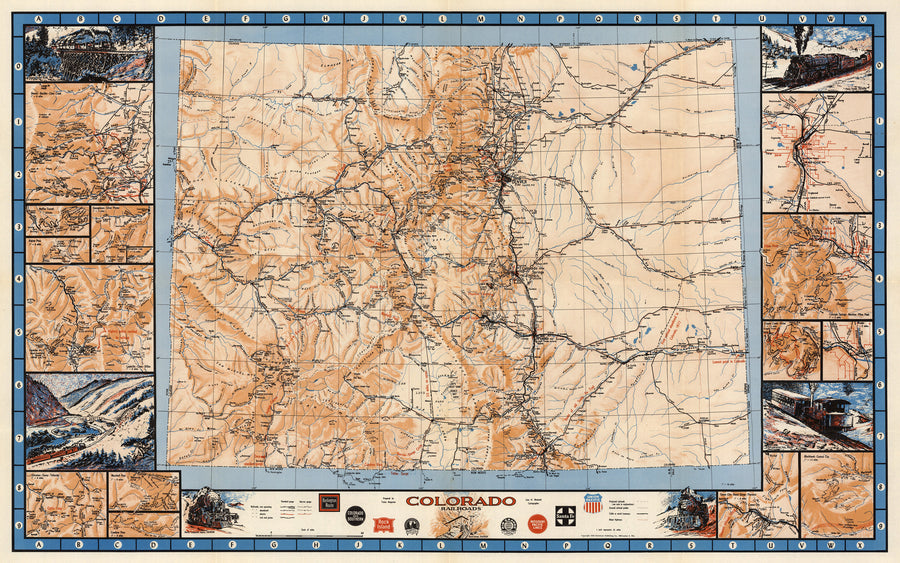 Vintage Map of Colorado Railroads by Linn Wescott, 1943