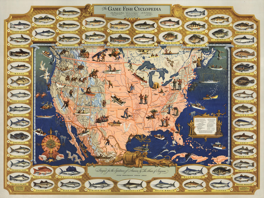 Vintage Fishing Map of United States: The Game Fish Cyclopedia, 1947