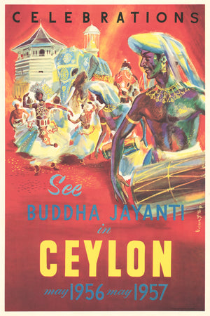 Vintage Travel Poster I Ceylon: Celebrations - See Buddha Jayanti in Ceylon By: Victor Trip