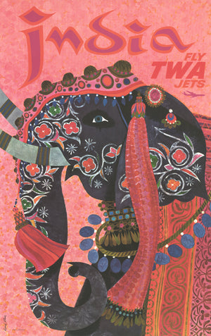 Vintage Travel Poster I India: Fly TWA Jets by David Klein 