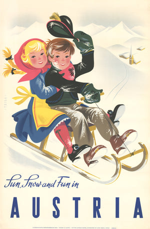Vintage Travel Poster I Austria: Sun Snow and Fun by: Josef Eberle Triga 