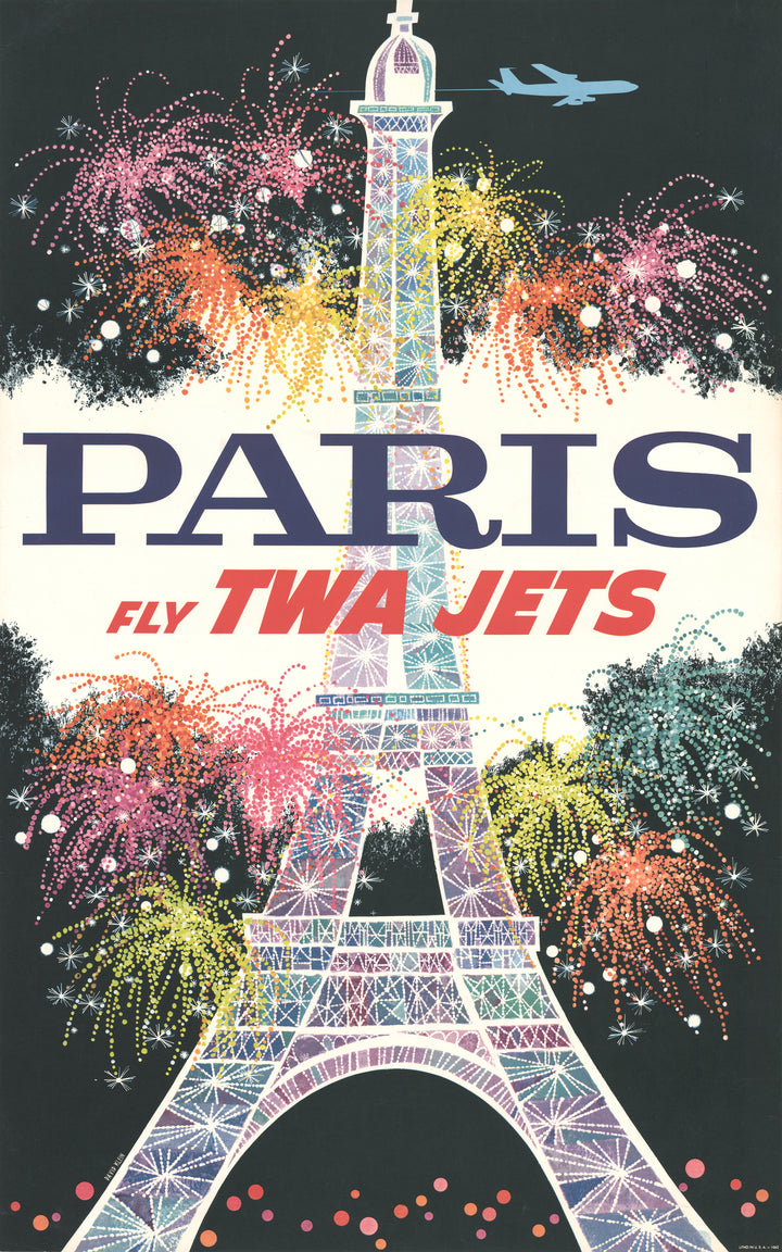 Vintage Travel Poster: Paris: Fly TWA Jets by: David Klein