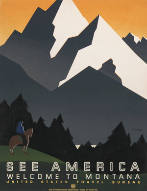 Vintage Travel Poster I Montana: See America Welcome to Montana M. Weitzman