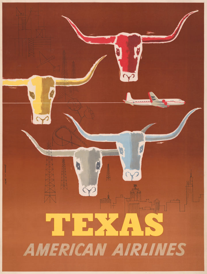 Vintage Travel Poster: Texas: American Airlines by: Glanzman-Parker