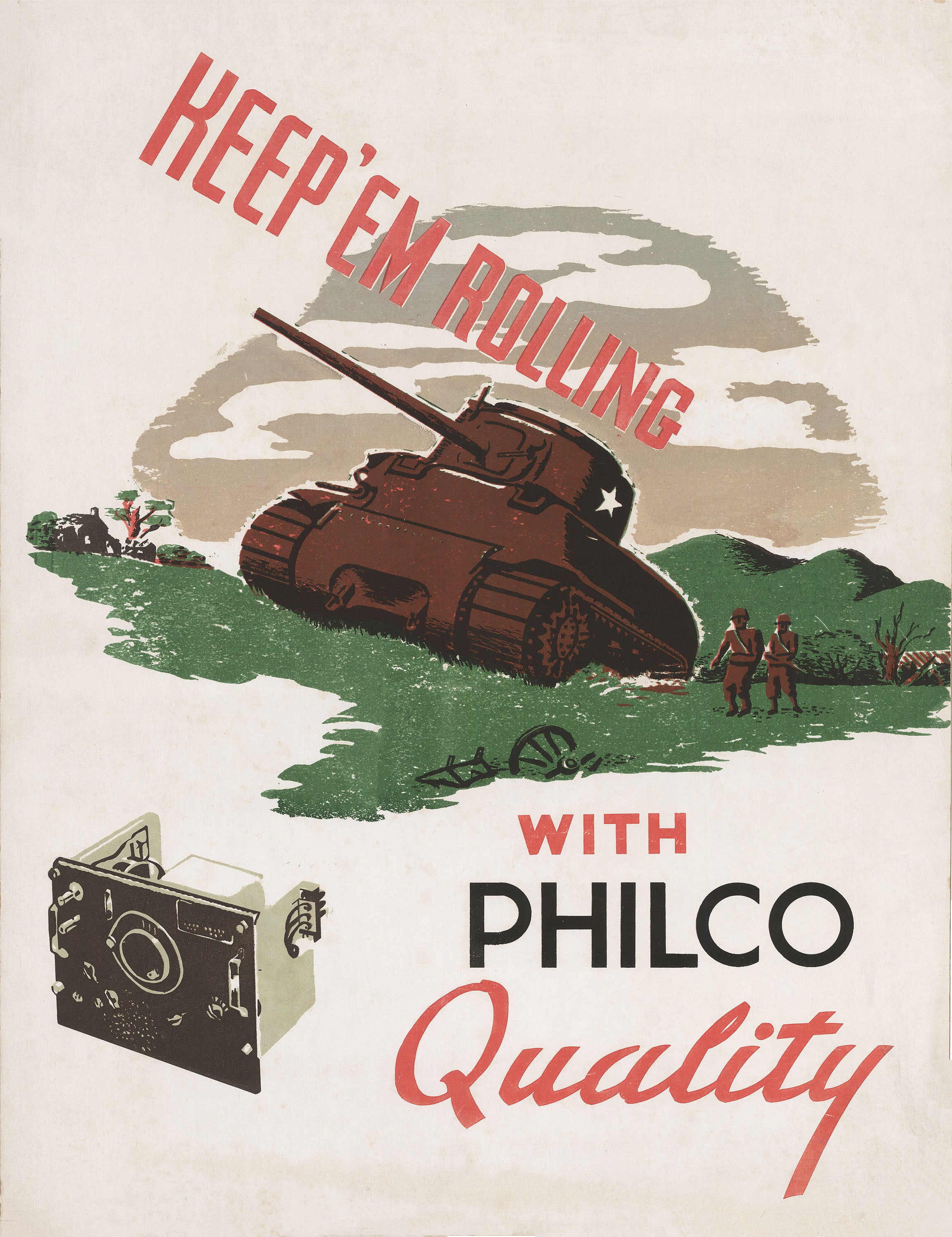 Vintage WWII Propaganda Poster Keep 'em Rolling with Philco 1942