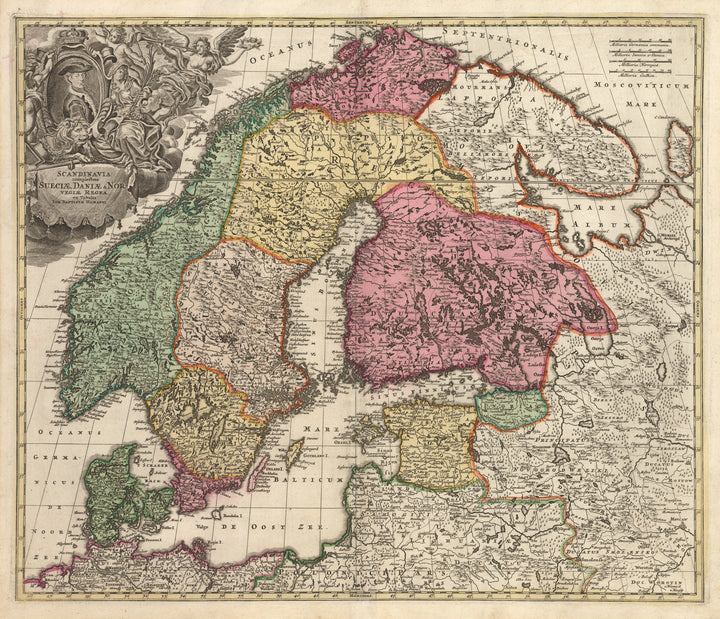 Scandinavia complectens Sueciae, Daniae & Norvegiae Regna ex Tabulis Ion. By: Johann Baptiste Homann Date: 1720