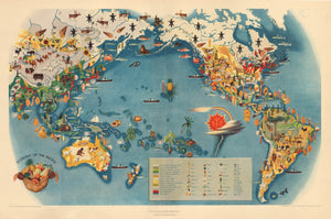 Mid-Century Pictorial Map of the Pacific, Americas, Asia, and Australia - Vintage Map Reproduction