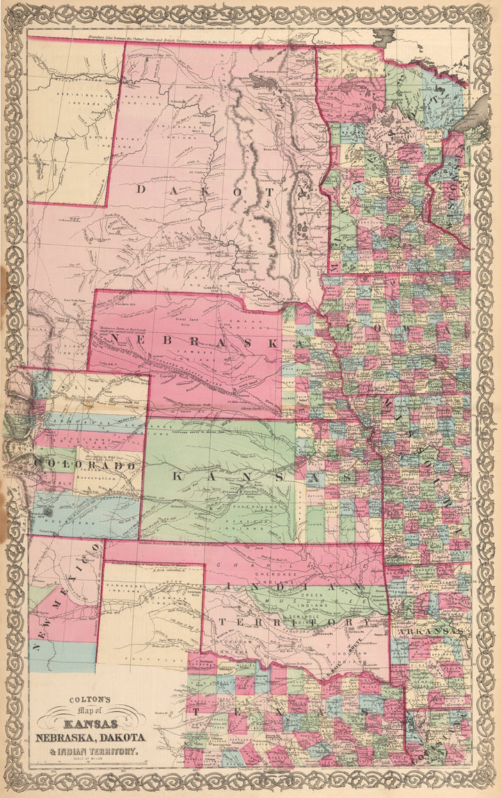 Colton’s Map of Kansas, Nebraska, Dakota & Indian Territory. By: Joseph Hutchins Colton Date: 1864 