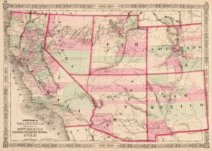 1863 Johnson’s California Territories of New Mexico Arizona Colorado Nevada and Utah