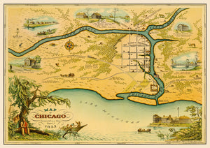 1933 Map of Chicago Incorporated as a Town August 5, 1833