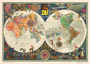 TAI Transports Aeriens Intercontinentaux by: Luc Marie Bayle 1957 - Vintage Map Reproduction