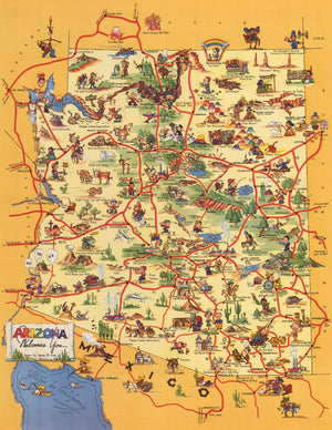Pictorial Map: Arizona Welcomes You by George Avey, 1942