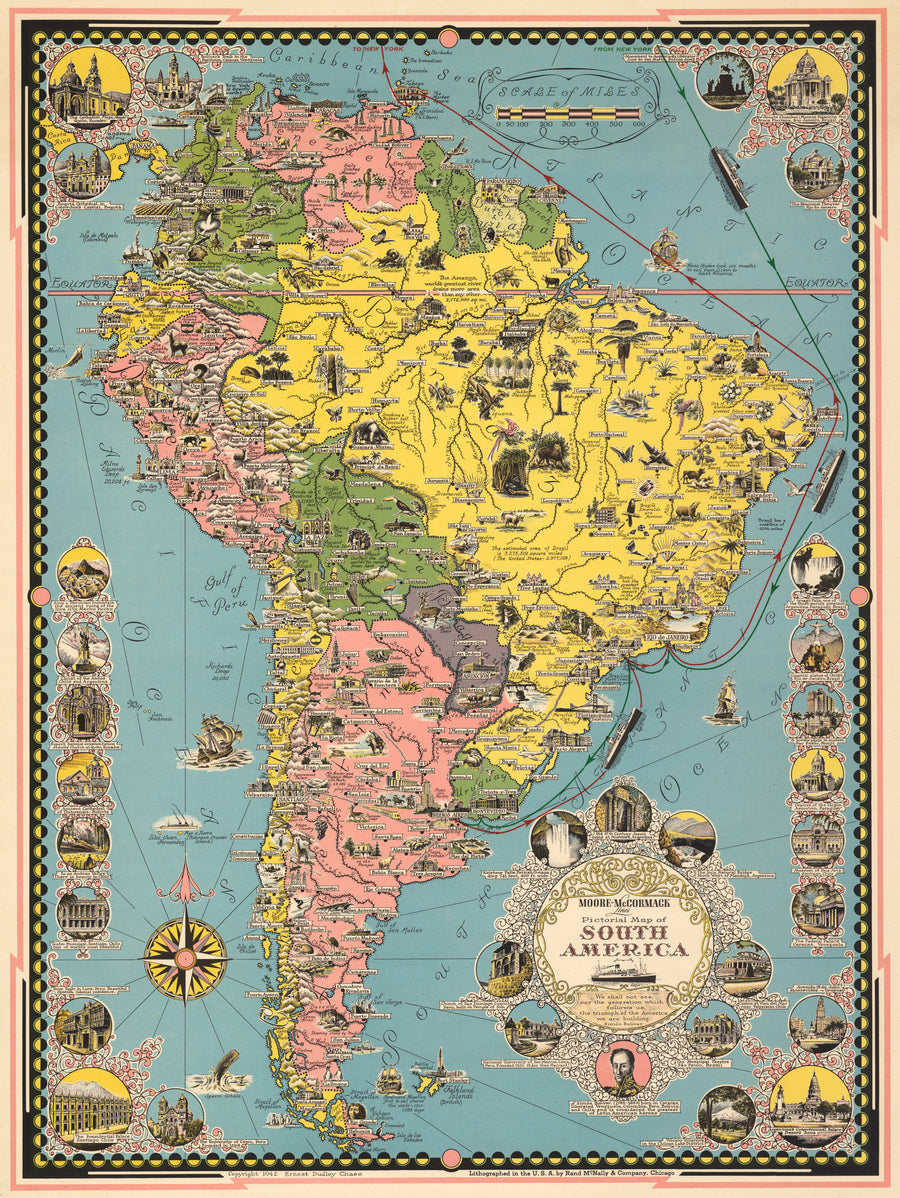 Moore-McCormack Lines Pictorial Map of South America By: Ernest Dudley Chase Date: 1942