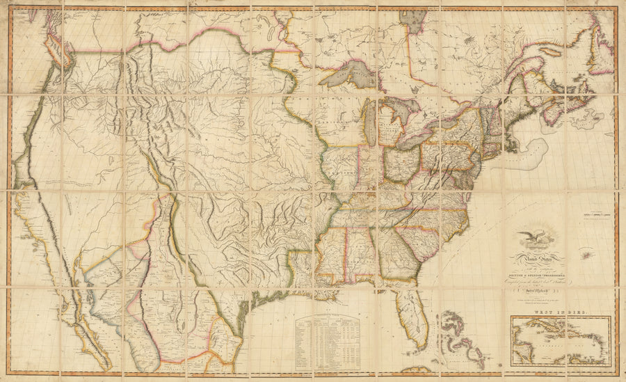 Map of the United States with the contiguous British and Spanish Possessions by: John Melish, 1816 - Fine Print Reproduction