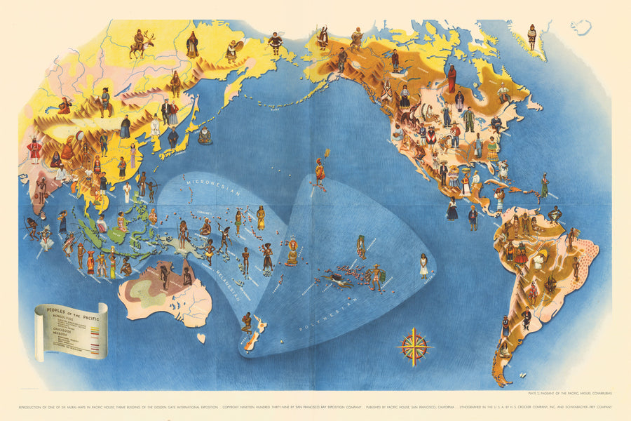Pageant of the Pacific - PLATE I. Peoples of the Pacific by: Miguel Covarrubias, 1940 | FINE PRINT REPRODUCTION