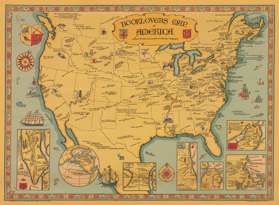 1926 Booklovers Map of America | A Chart of Certain Landmarks of Literary Geography