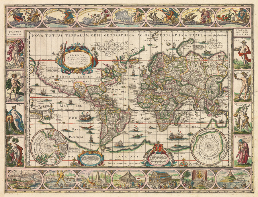 Nova Totius Terrarum Orbis Geographica ac Hydrographica Tabula by: Willem Blaeu, 1631 - FINE PRINT REPRODUCTION
