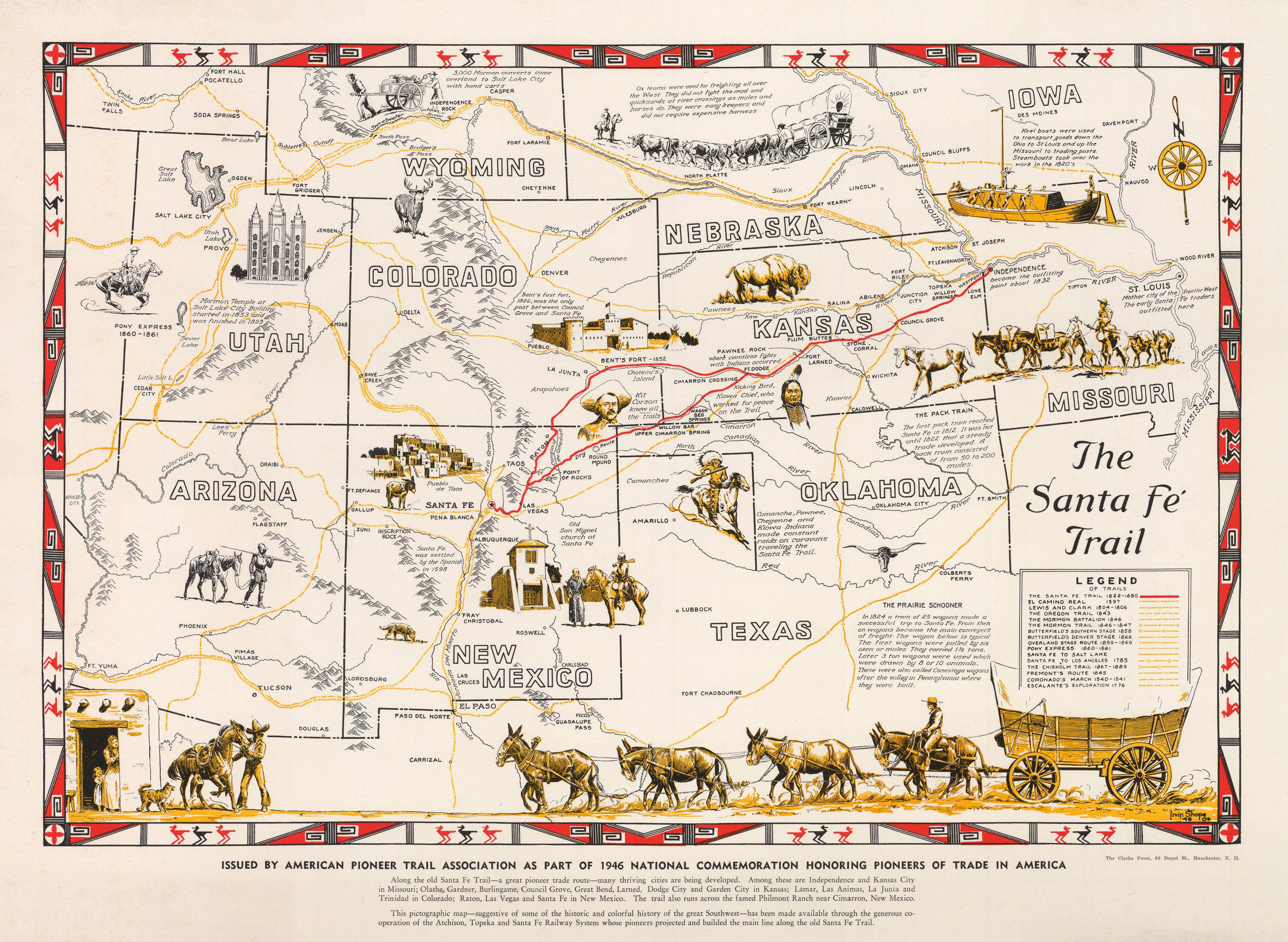 Vintage Map of the Santa Fe Trail - Fine Print Reproduction – the ...