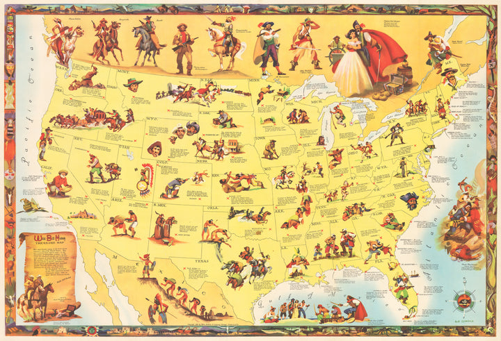 Fine Print Reproduction: Wild Bill Hickok Treasure Map of the United States, 1952