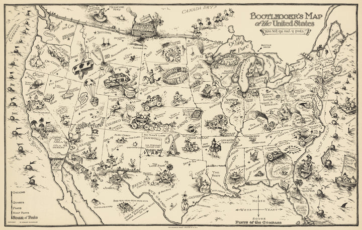 Fine Print Reproduction: Bootlegger's Map of the United States by: McCandlish, 1926
