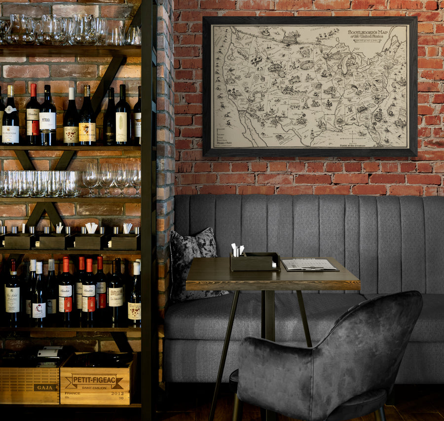 Bar and Grill or Restaurant Decor. Prohibition Bootlegger Vintage Map