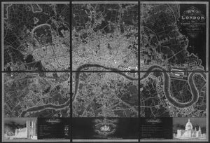 Greenwoood’s Six Sheet Map of London, 1827 | Fine Reprint Wall Mural - Inverted Black & White
