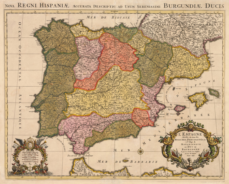 L'Espagne Divisee en tous ses Royaumes, Principautes, &amp;c. a l'Usage de Monseigneur le Duc de Bourgogne… By: Alexis-Hubert Jaillot, 1696