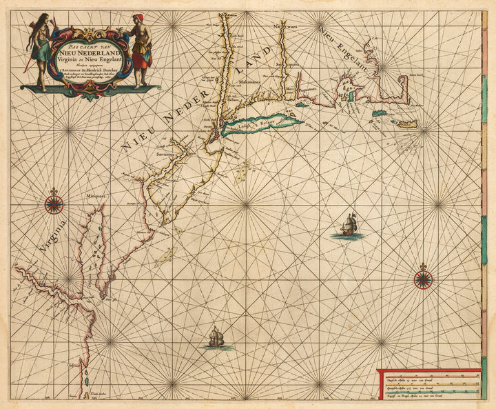 Pas Caert Van Nieu Nederland, Virginia en Nieu Engelant…, By: Hendrick Doncker 1660