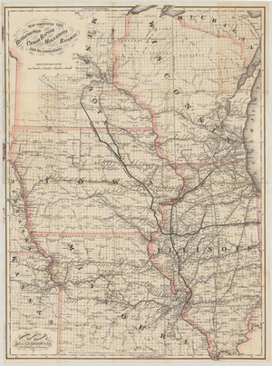 1868 Map Showing the Burlington Cedar Rapids and Minnesota Railway with its Connections