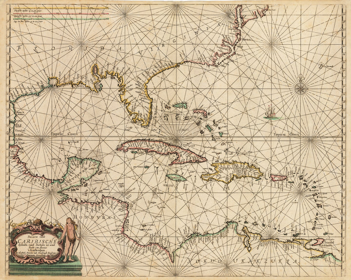 Pascaerte vande Caribische Eylanden, vande Barbados tot Aende Bocht van Mexico By: Henrick Doncke 1659