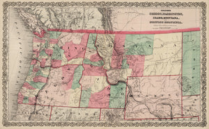 Oregon, Washington, Idaho, Montana and British Columbia. By: J.H. Colton 1869