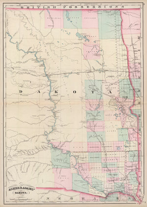Antique Map of the Dakota Territory: Asher & Adams’ Dakota 1874 - FINE PRINT REPRODUCTION