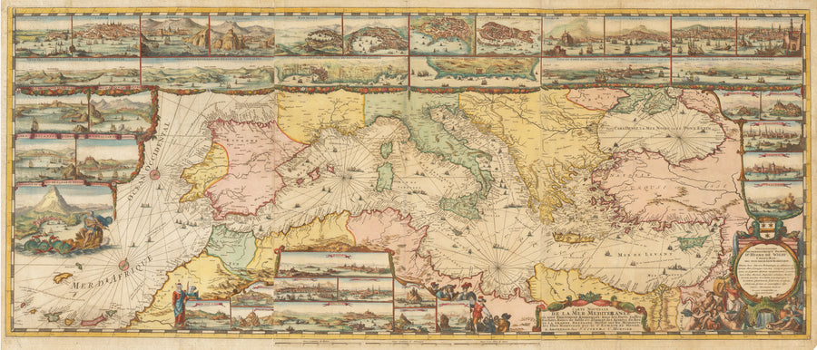 Carte Nouvelle De La Mer Mediterranee ou sont Exactement Remarques tous les Ports, Golfes, Rochers, Banks, de Sable &amp;c . . . By: Romeyn De Hooghe / Covens & Mortier Date: 1694