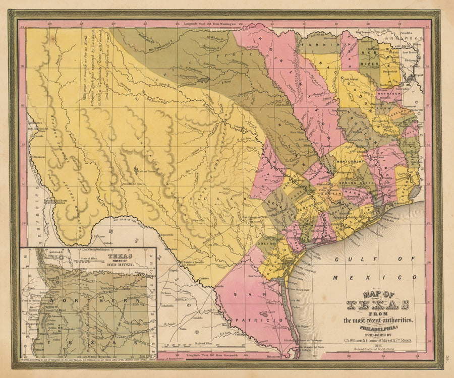 Vintage Map of Texas by: Tanner 1845 - theVintageMapShop.com