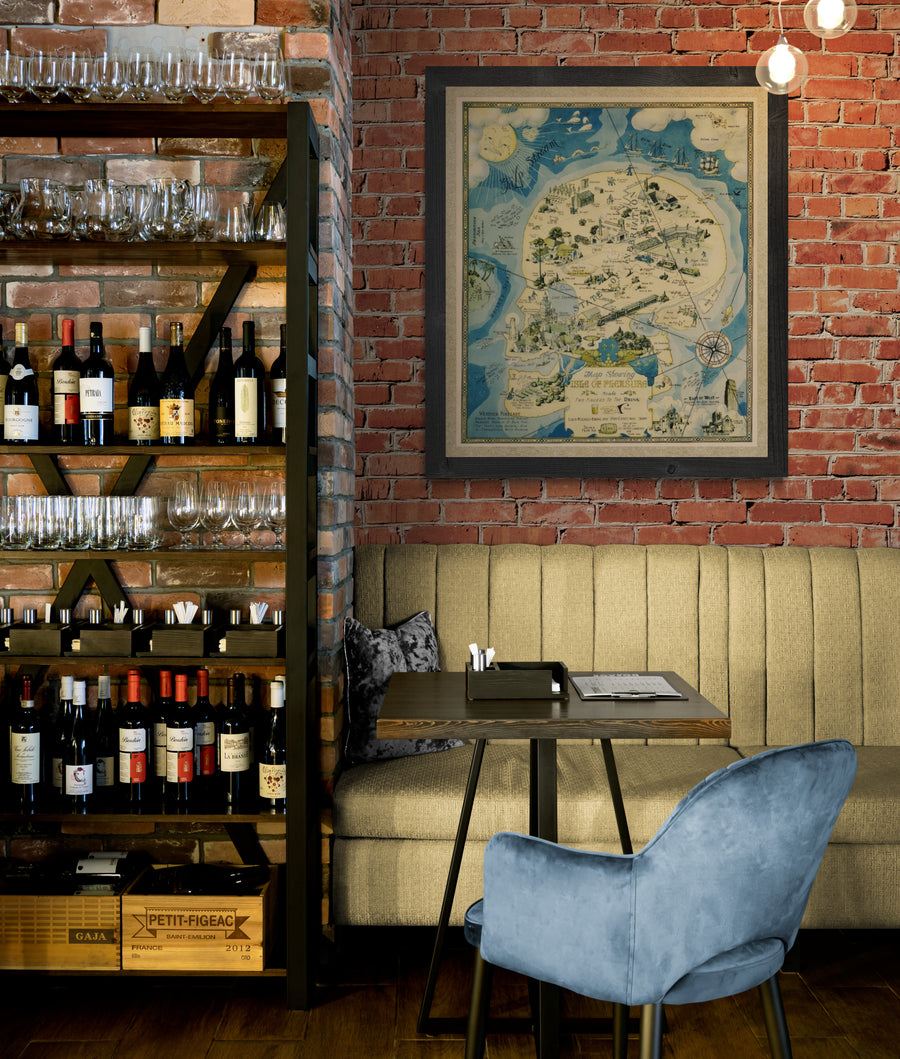 Bar and Grille or Restaurant / Speakeasy Wall Decor - Wine, Liquor, Beer, Alcohol Prohibition Era Vintage Map