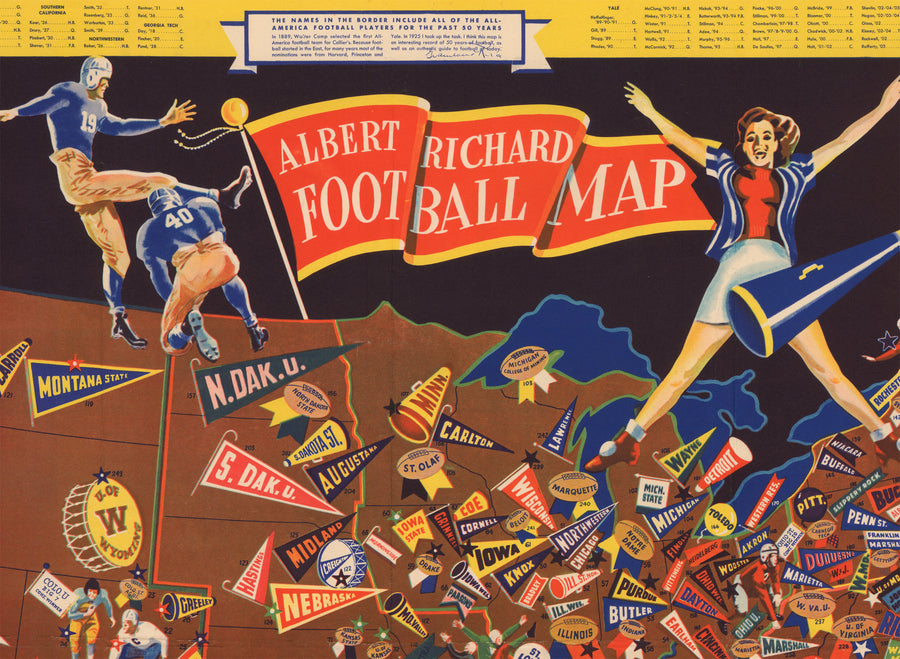 Albert Richard Football Map by: Albert Richard, 1939 - Fine Reprint