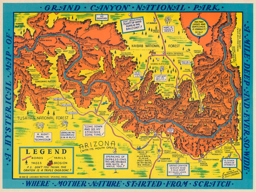 1940 A Hysterical Map of the Grand Canyon National Park.